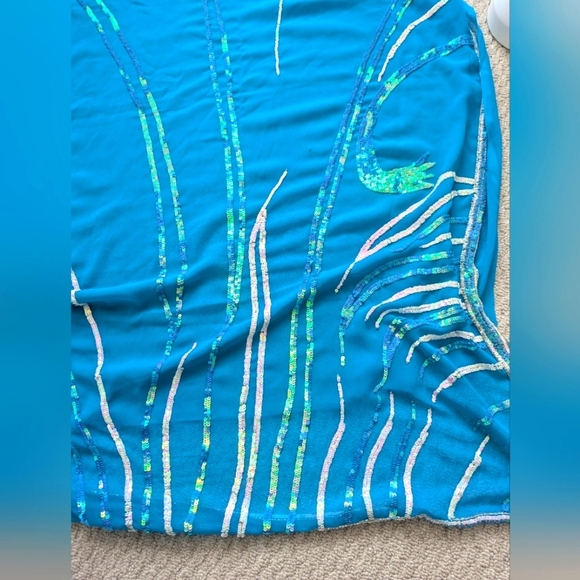 Aqua Blue & Sequence Indian Saree - Small Like New - Picture 4 of 5